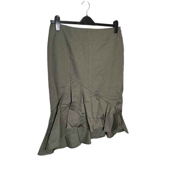 Lord & Taylor Asymmetrical Tulip Ruffle Skirt Knee Length Olive Size 12 NWT - Picture 1 of 6